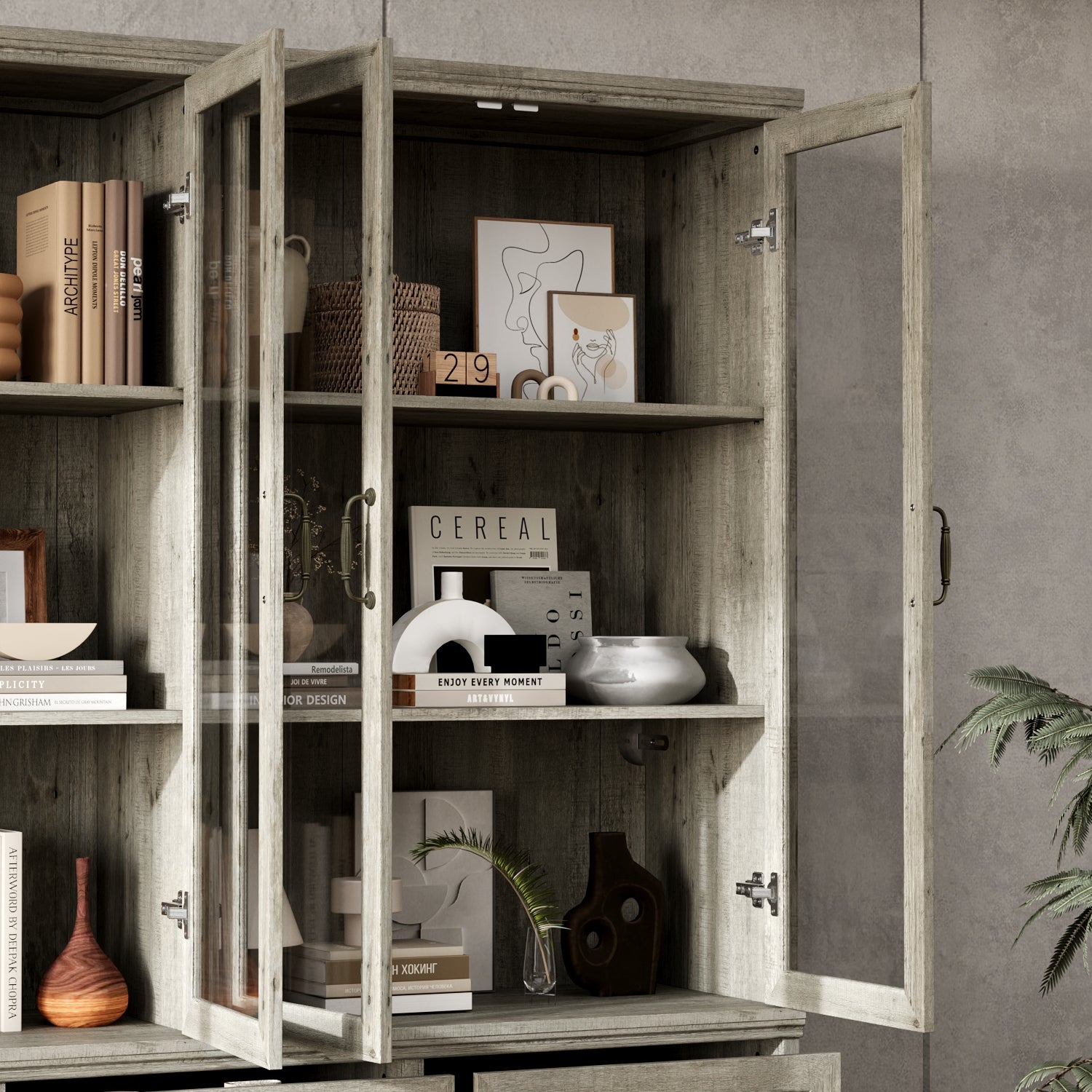 78.7'' H X 63'' W 9-Drawer Bookcase With Glass Doors