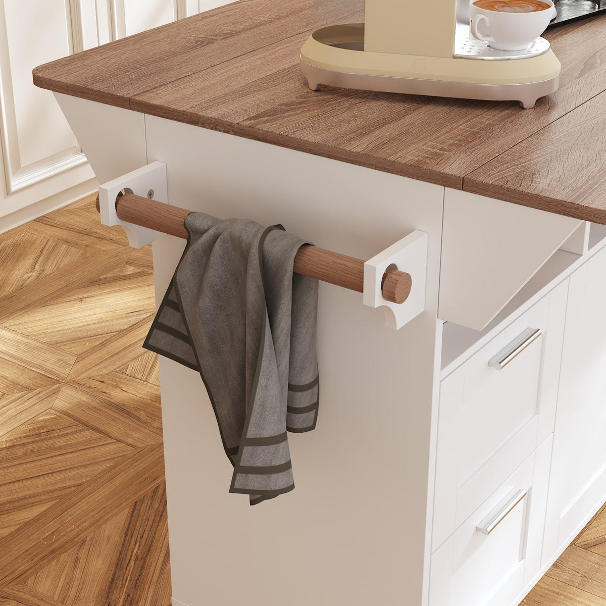 63"W Kitchen Island With Leaf And Wheel