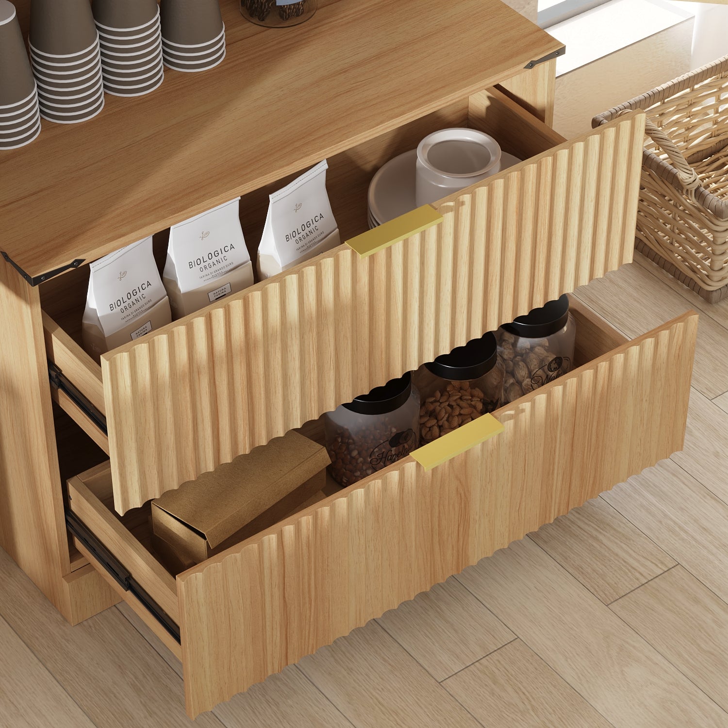 71'' H 2-Drawer Pantry Cabinet With Door Shelves And Magnetic Catches