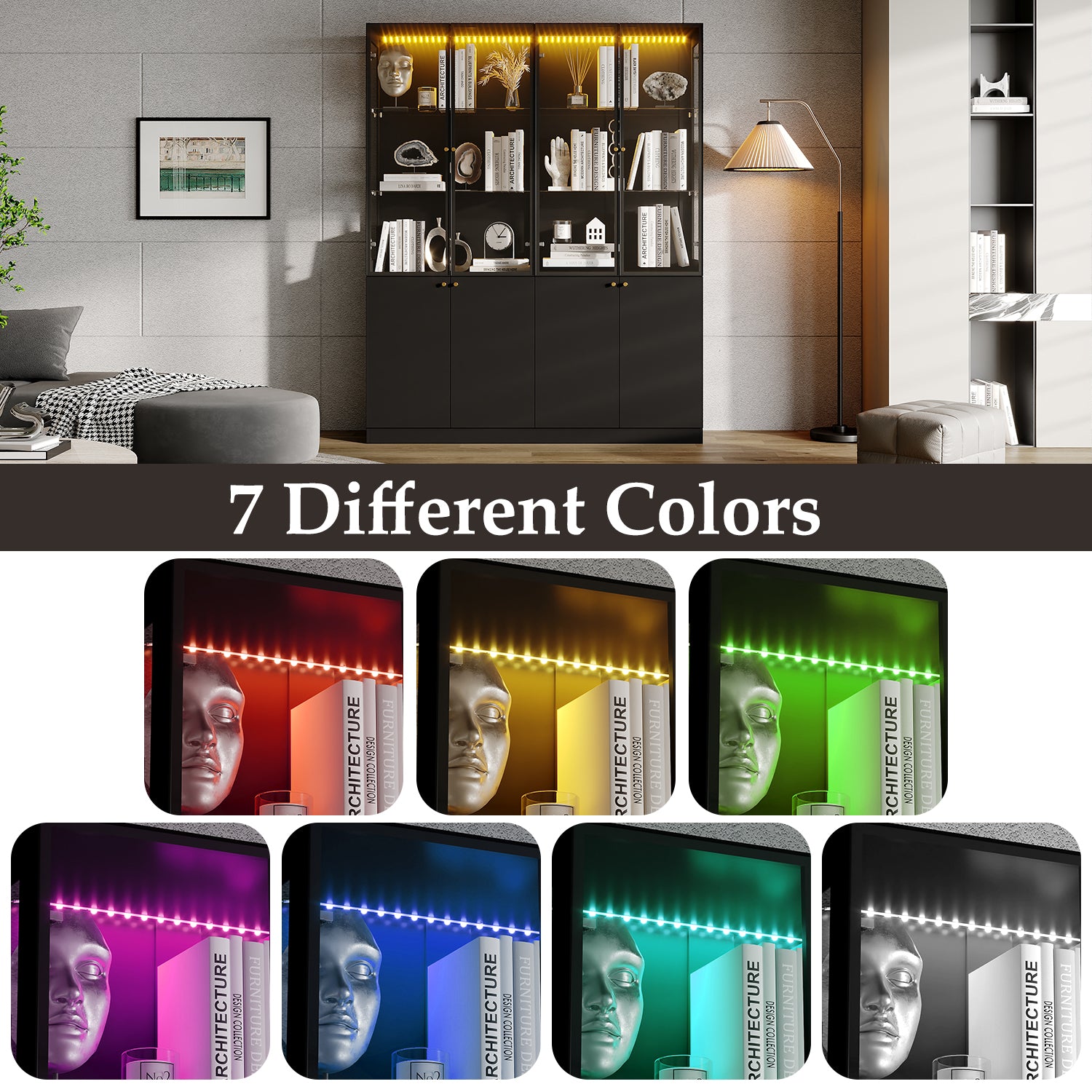 78.7'' H X 63'' W Display Bookcase With LED & Glass Doors