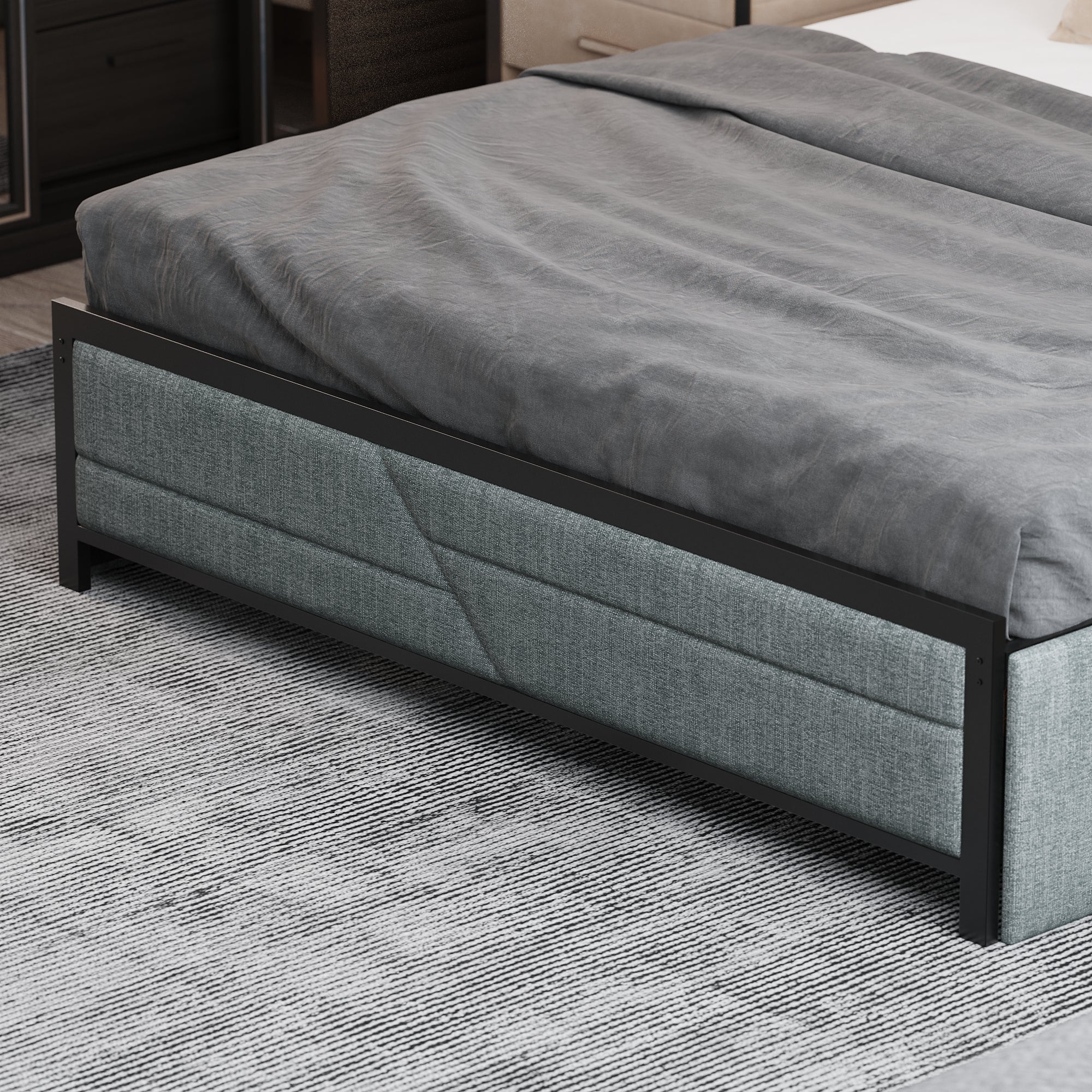 Low Profile Platform Bed With Storage Drawers And Power Outlet