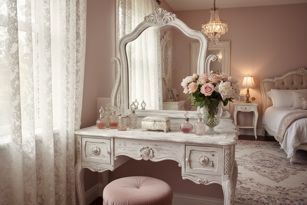Bring Vintage Charm to Your Space with a White Distressed Makeup Vanity