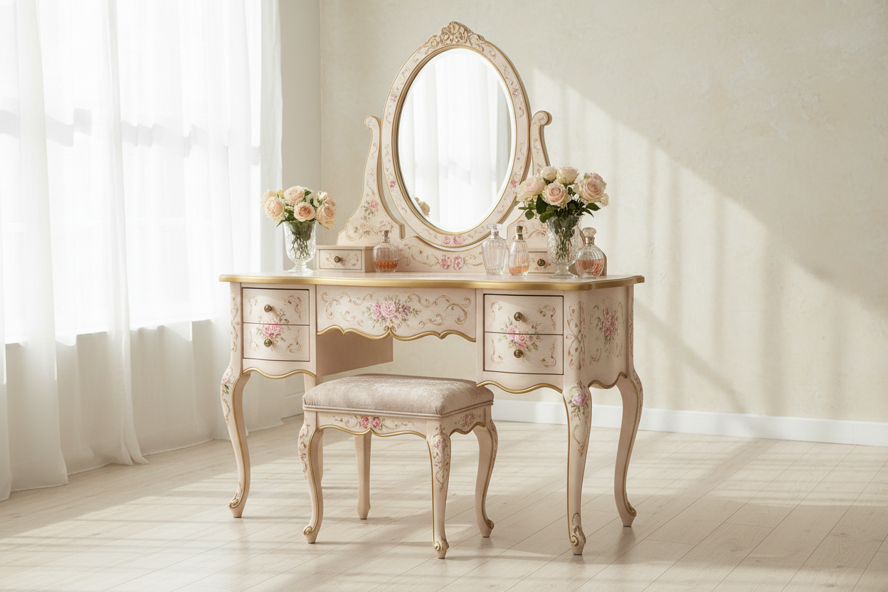 Elegant Charm of a Hand Painted Makeup Vanity