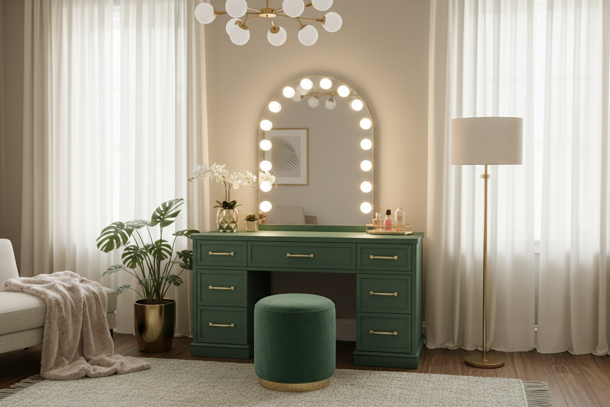 Elegant Green Makeup Vanities for a Stylish Space