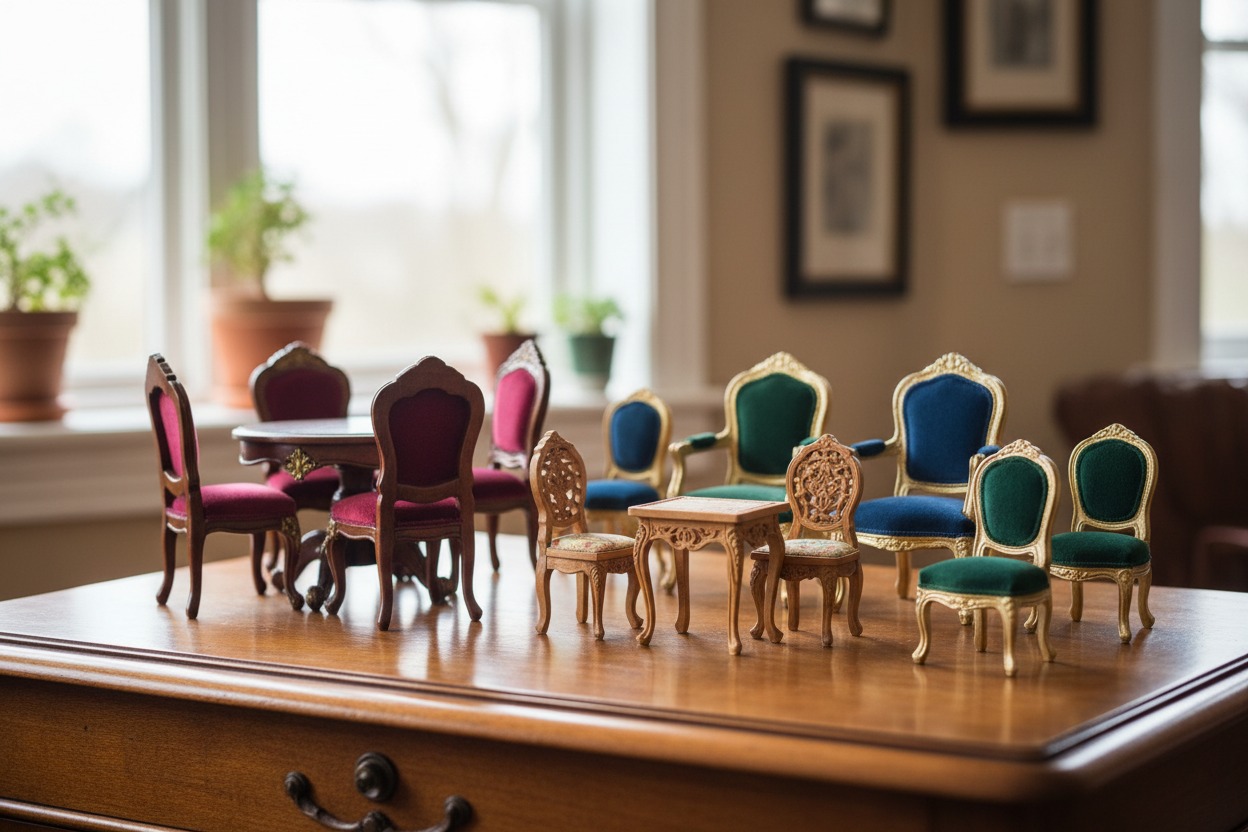 Elegant Miniature Tables and Chairs for Collectors and Decor Enthusiasts