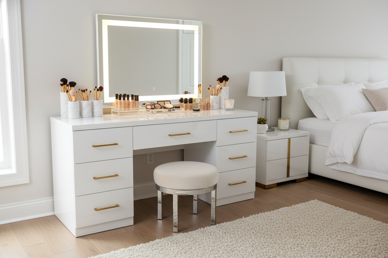 Elevate Your Space with a Modern White Makeup Vanity