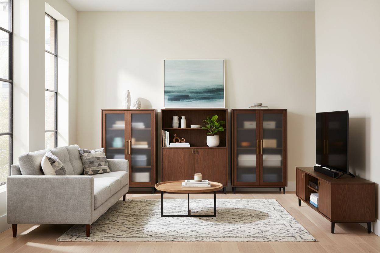 Built-Ins Are a Trap: Try Free Standing Cabinets for Living Room Storage
