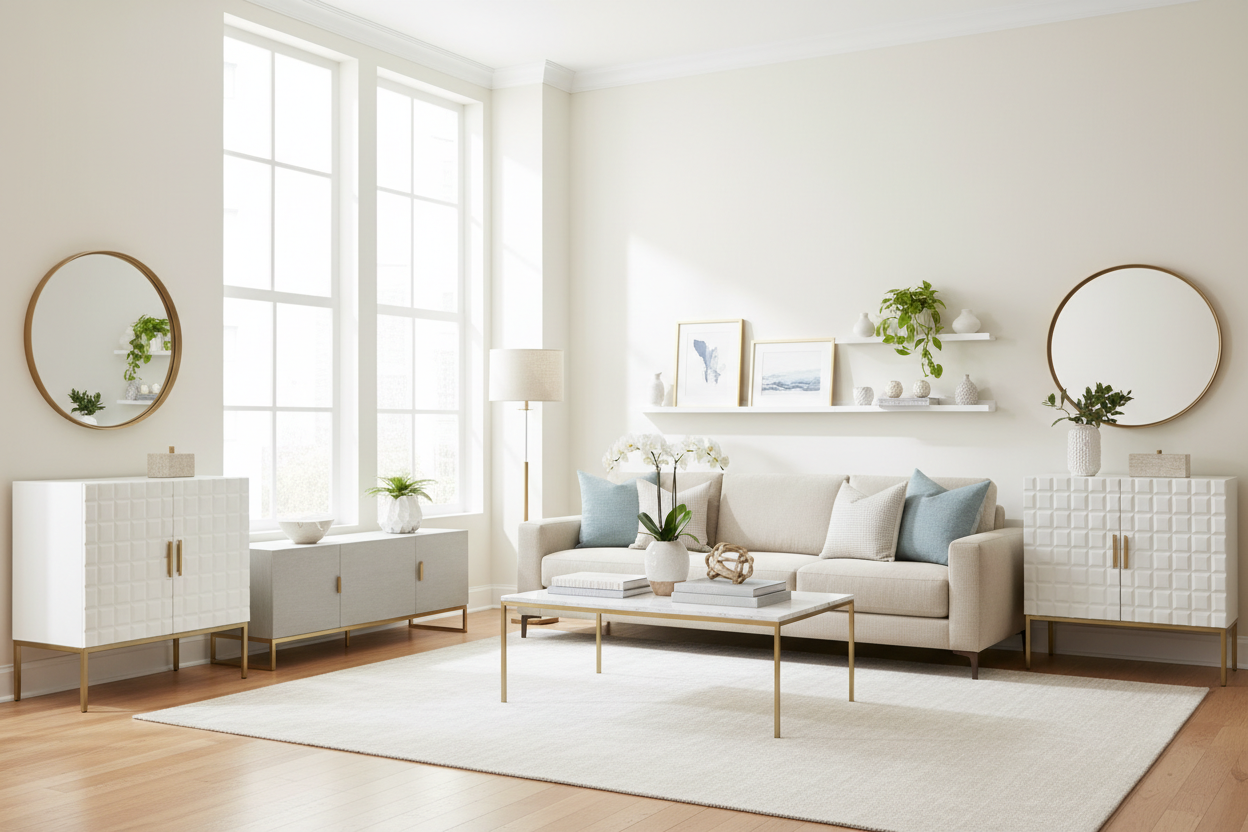 Your Living Room Is Too Dark (White Accent Cabinets Fix It)