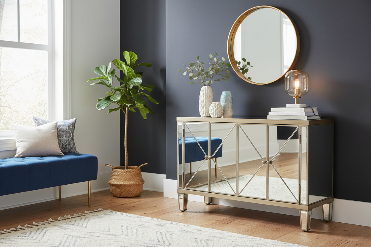 Your Dark Hallway Needs a Mirrored Accent Cabinet
