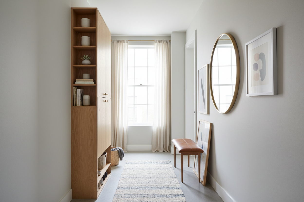 Can a Narrow Wood Cabinet Actually Fix a Weird Hallway?