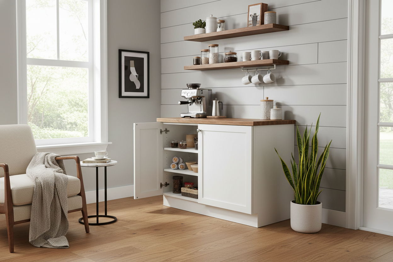 I Built a Coffee Bar Using a Basic Wall Cabinet Lowes Had on Sale