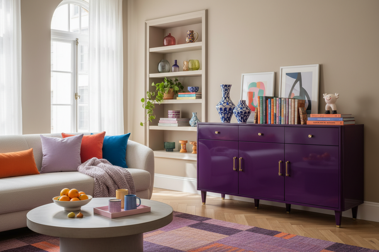 Your 'Sad Beige' Room Needs a Purple Storage Cabinet