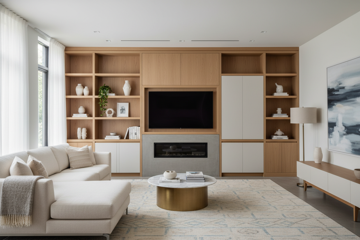 I Cured My 'White Box' Living Room With a Full Wall Entertainment Cent