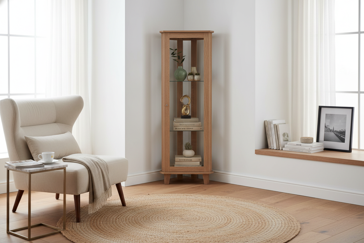 Your Awkward Living Room Corner Is Begging for a Small Corner Display Case