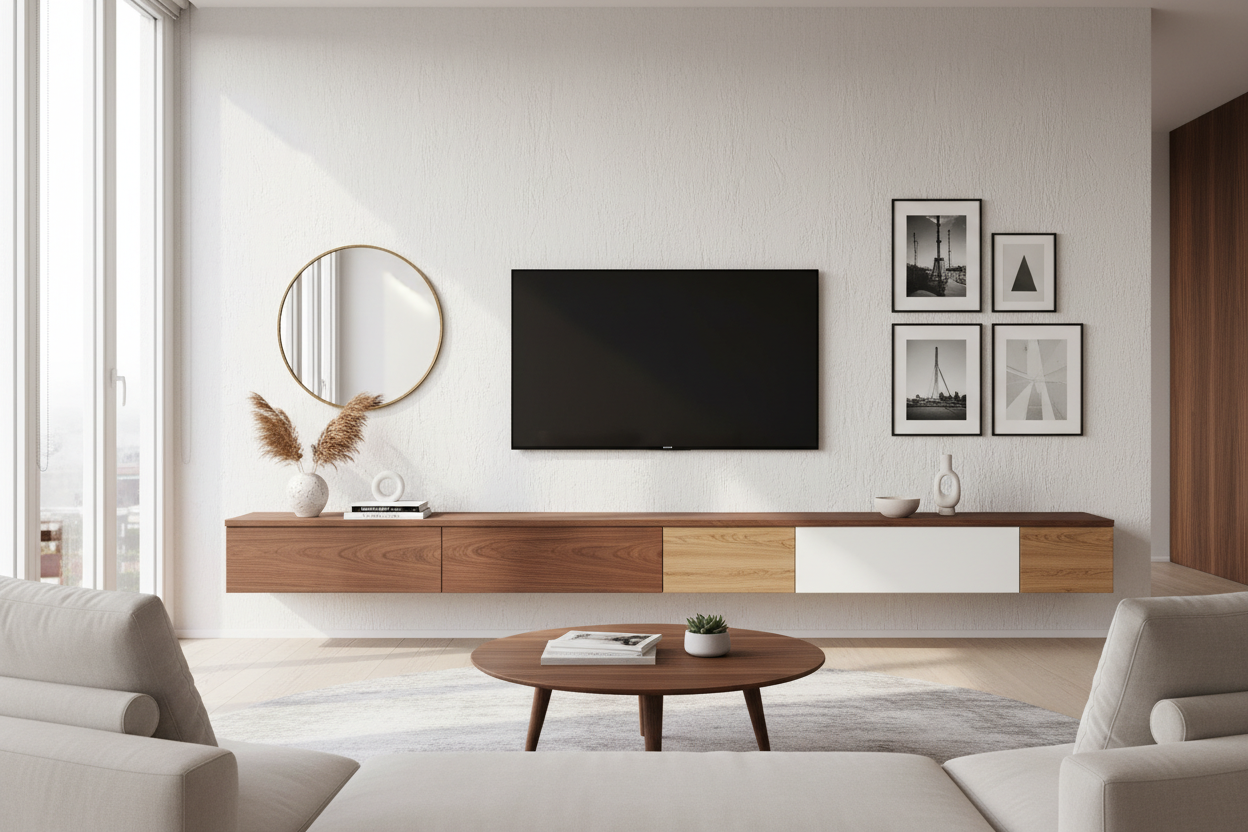 My Living Room Felt Sterile Until I Hung a Walnut Floating TV Shelf