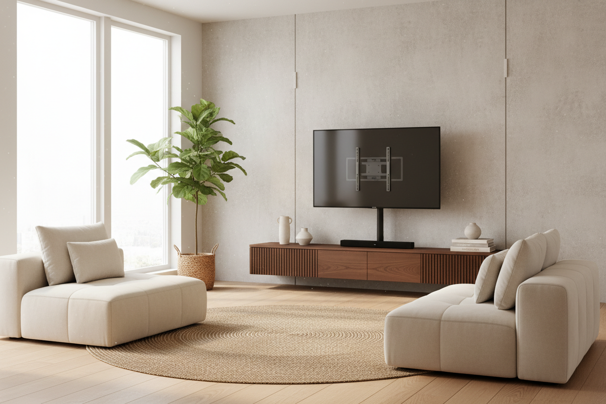 I Used a TV Stand With Mount Because My Wall Studs Betrayed Me