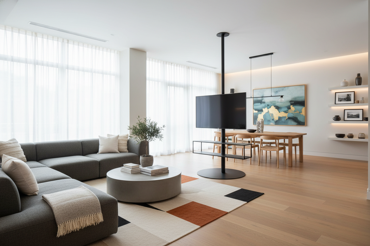 How a TV Standing Mount Fixed My Impossible Open Floor Plan