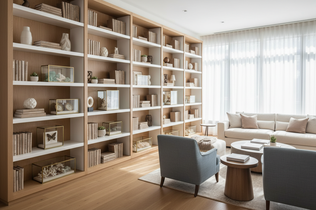 Your Bookcase Looks Flat: Break It Up With Small Display Boxes Glass