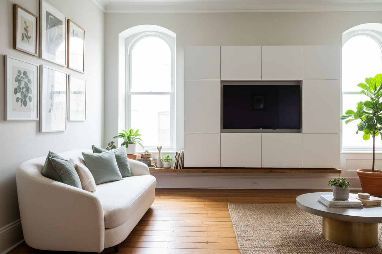 Your Crooked Floors Are Begging for a TV Hanging Cabinet