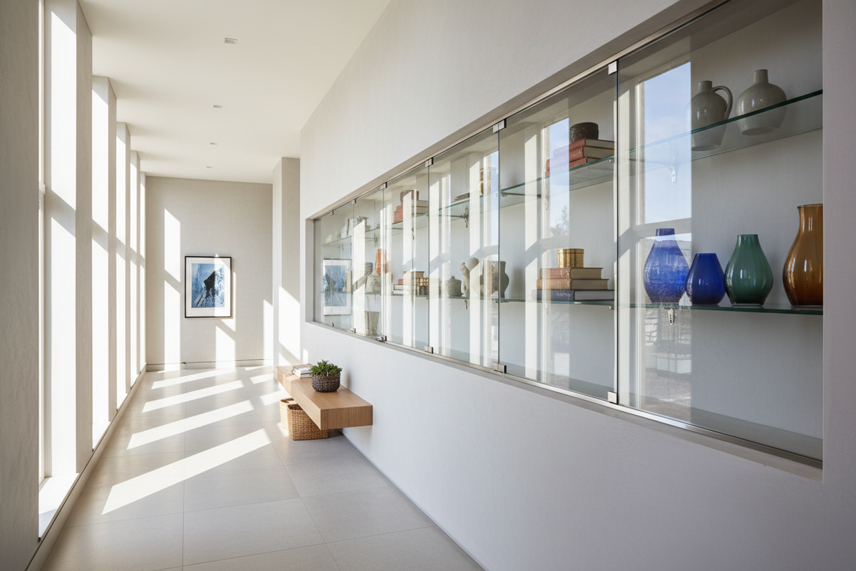 Stop Leaving Hallway Walls Blank (Try an Enclosed Glass Shelf)