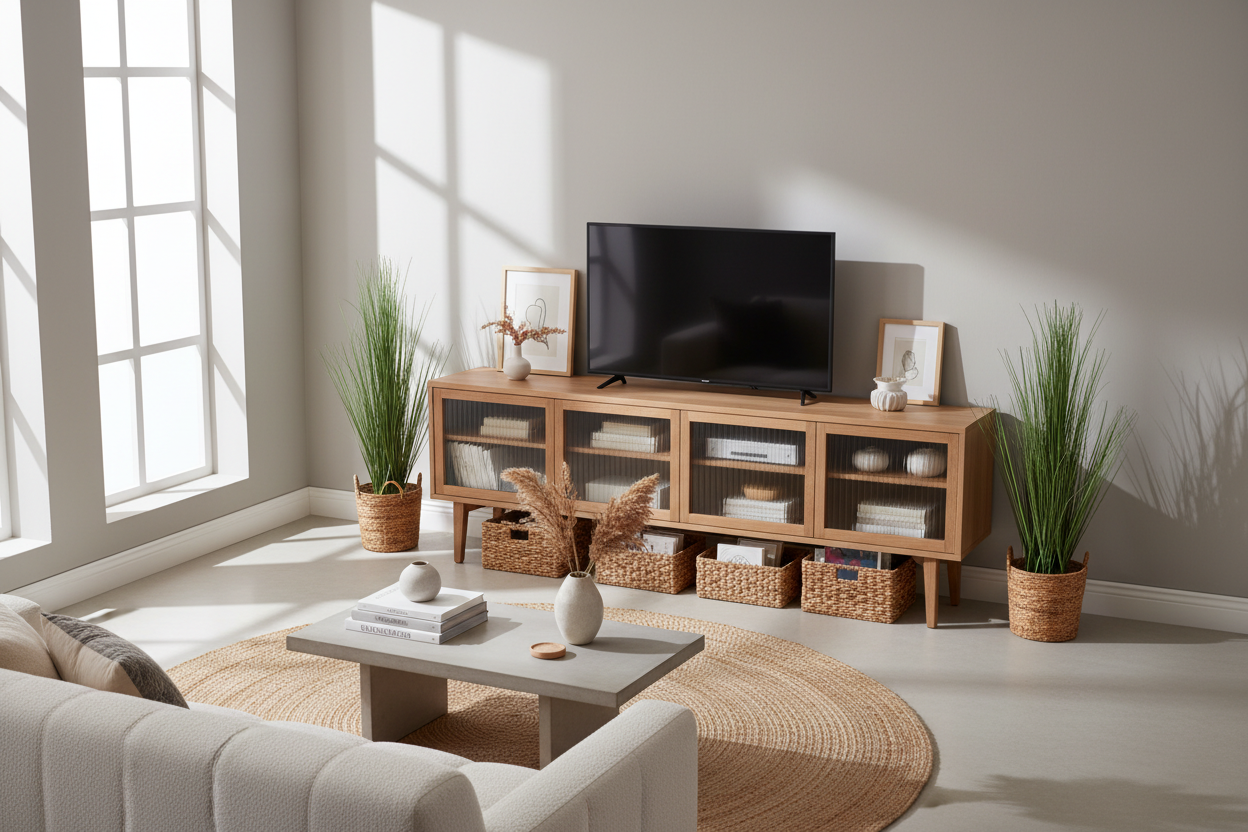 I Swapped My Solid Console for a Wood TV Cabinet With Glass Doors