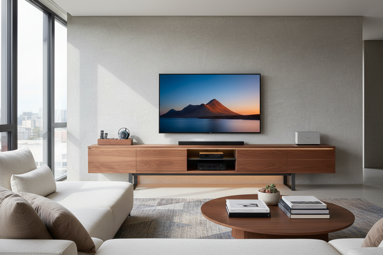 My Living Room Felt Like a Best Buy (Until This Modern TV Stand Wood Fix)