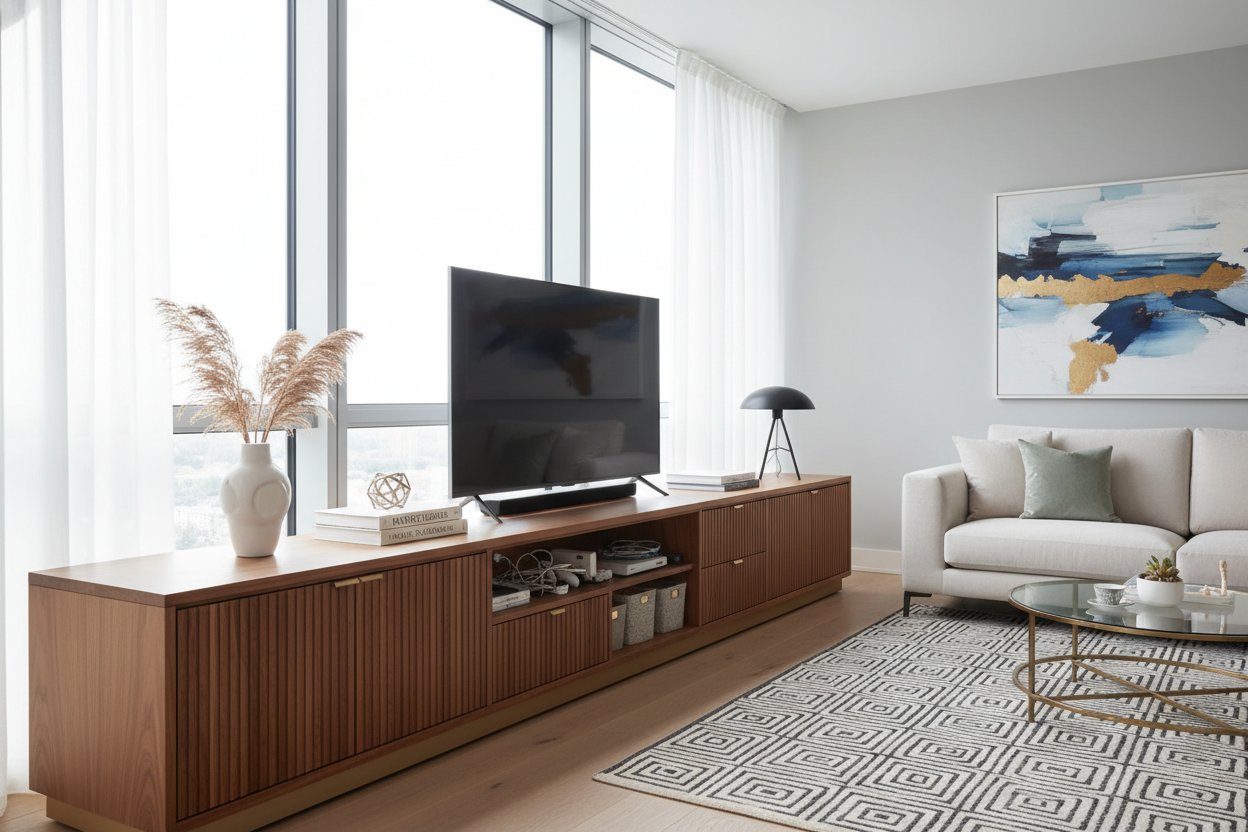 How a Long Entertainment Unit Hid My Ugliest Living Room Clutter