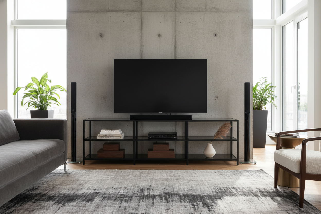 Making a Black Metal and Glass Entertainment Center Look Chic