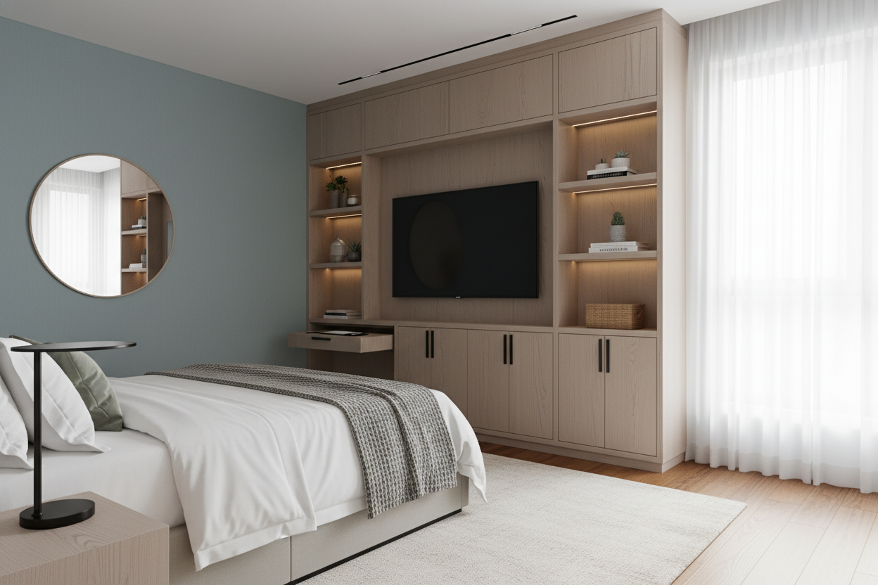 How I Squeezed a Bedroom Entertainment Center Into a 10x10 Room