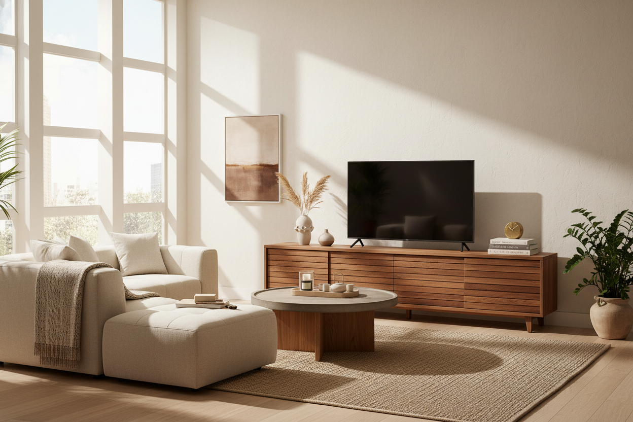 I Fixed My 'Cold' Living Room With a Wooden TV Stand 50 Inch