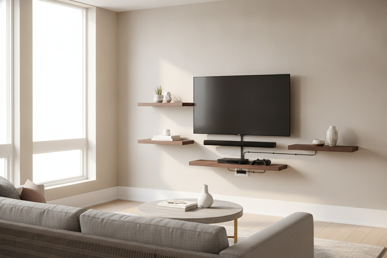 Where Does the Soundbar Go? TV Wall Mounts With Shelves Explained