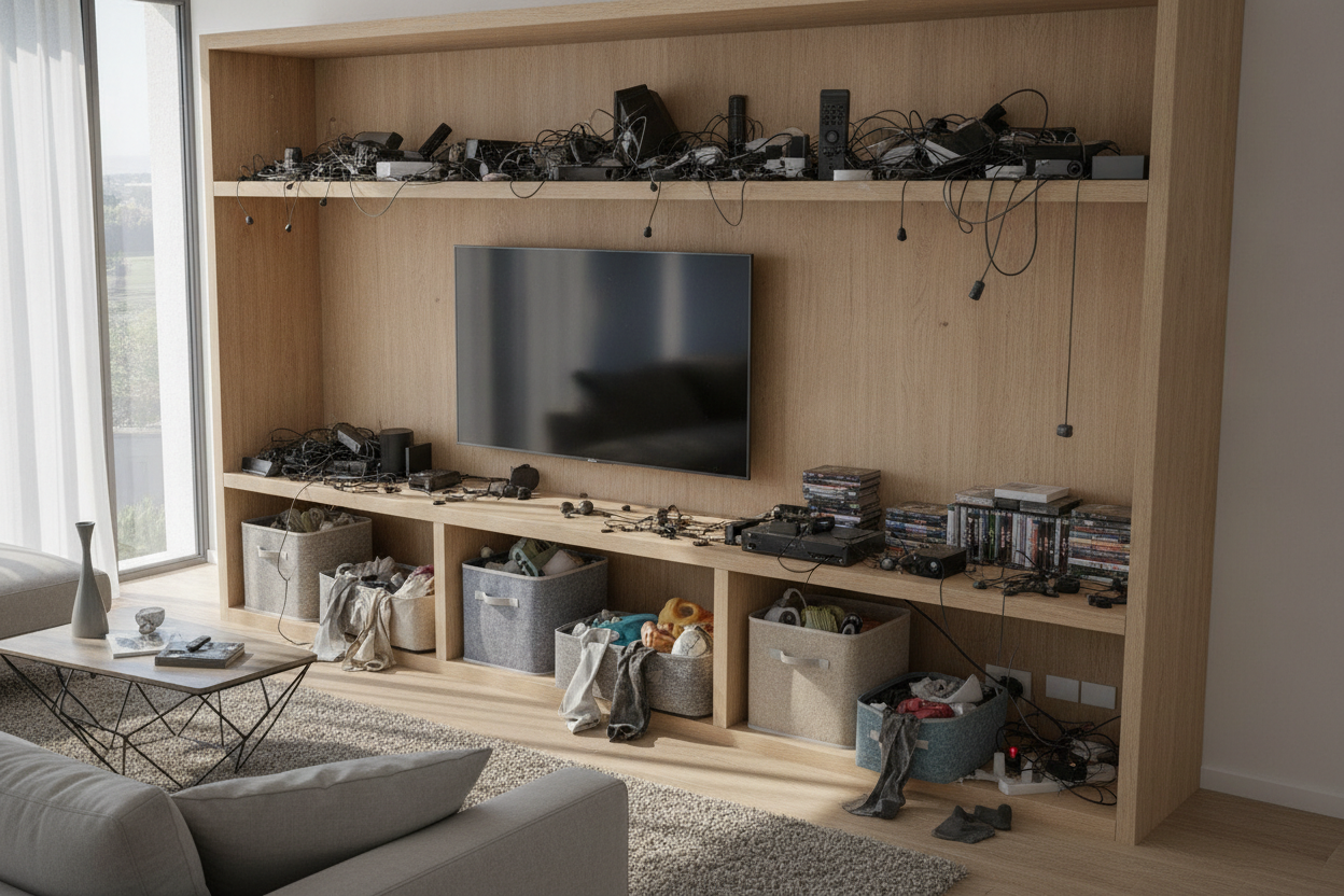 Why Open TV Shelf Storage Was a Massive Mistake for My Living Room