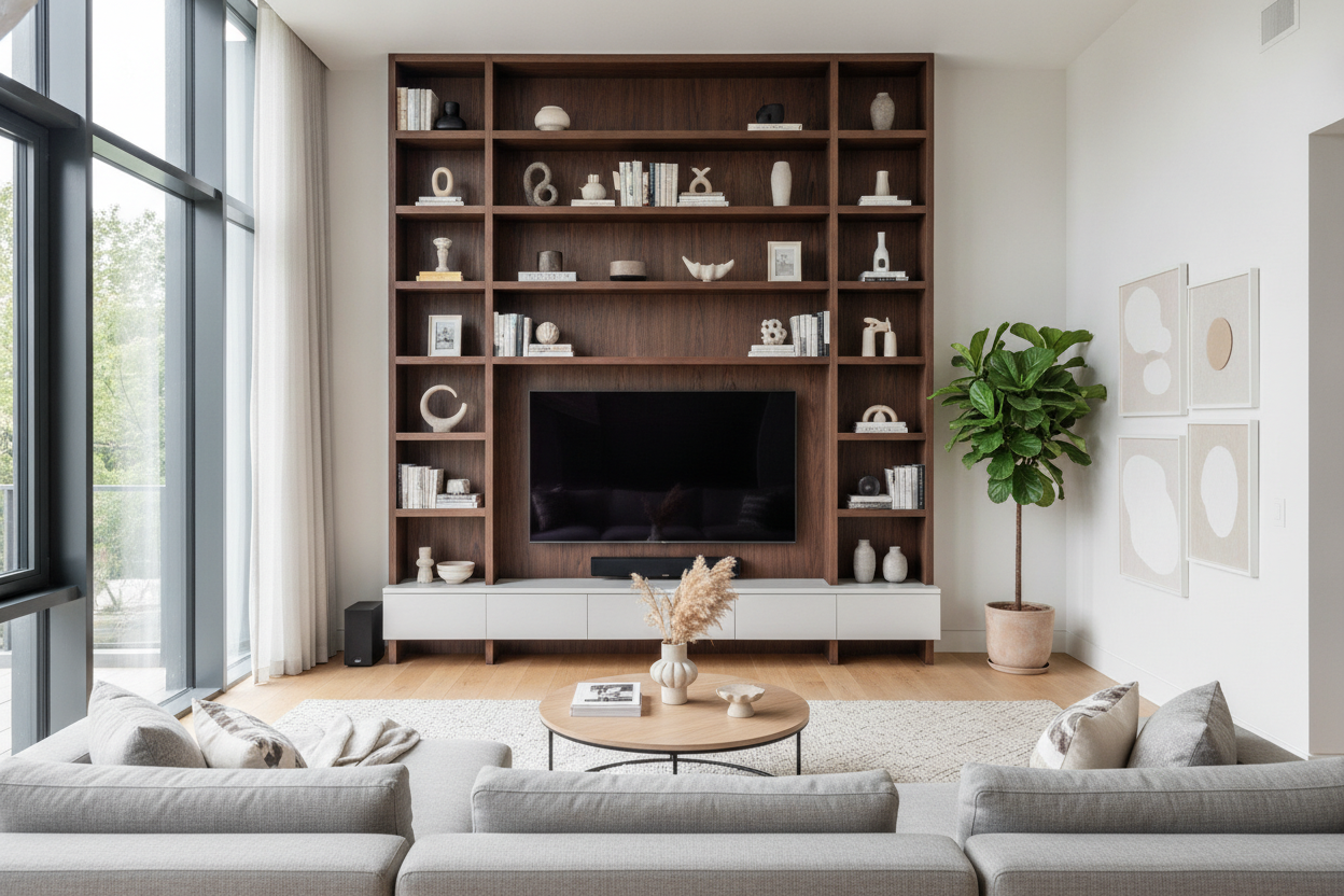 Your TV Wall Shelves Design Makes the Room Look Top-Heavy