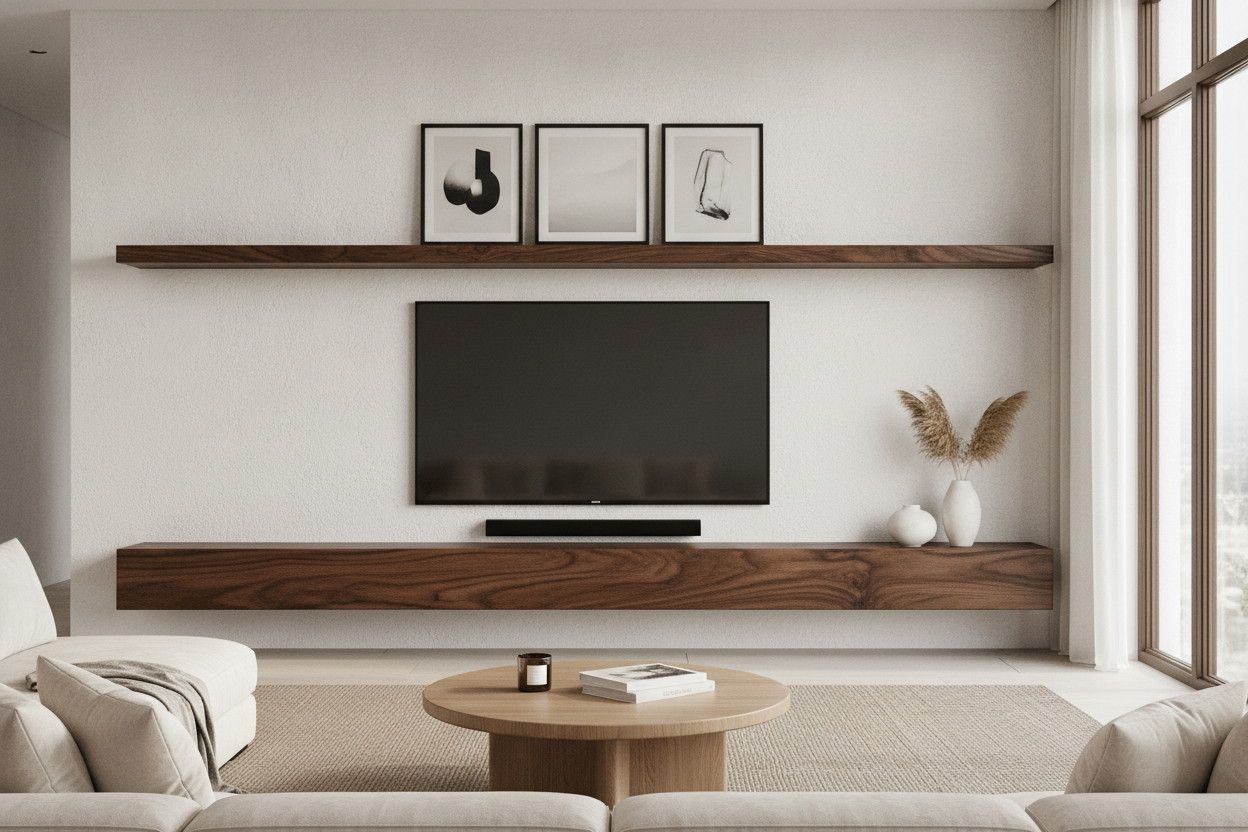Why a Solid Wooden Wall Shelf for TV Always Looks Expensive