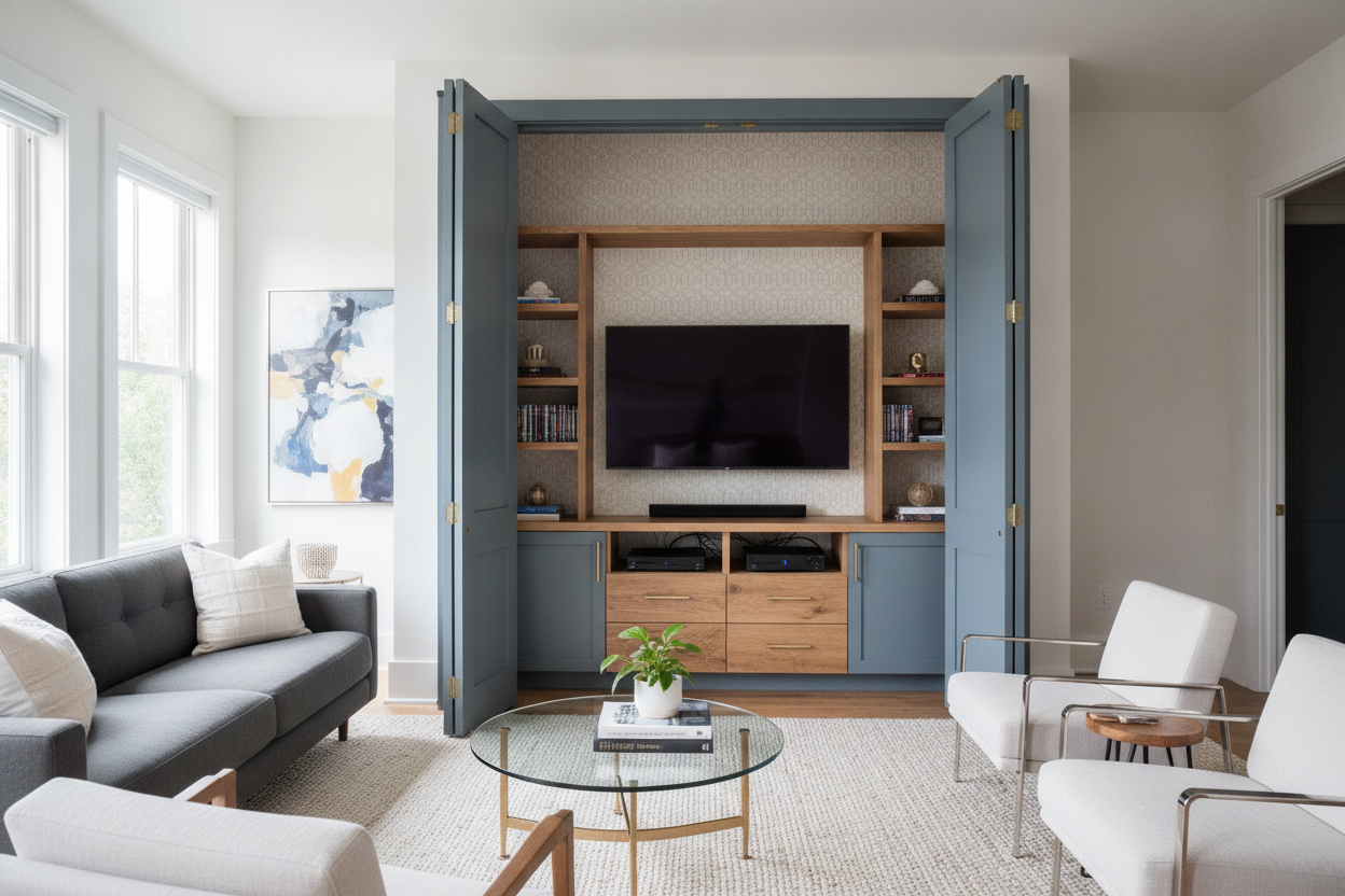 I Built an Entertainment Center Closet to Hide My Awkward TV