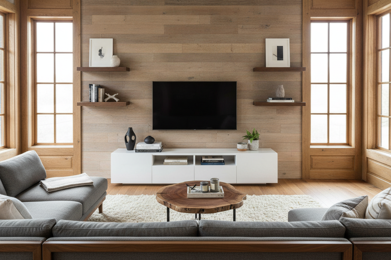 Why My Wood-Heavy Living Room Needed a Modern White TV Stand