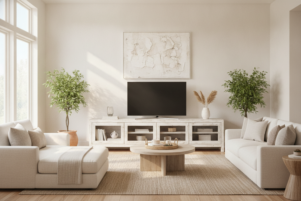 I Swore Off Farmhouse Decor, Then Bought a Whitewash TV Stand