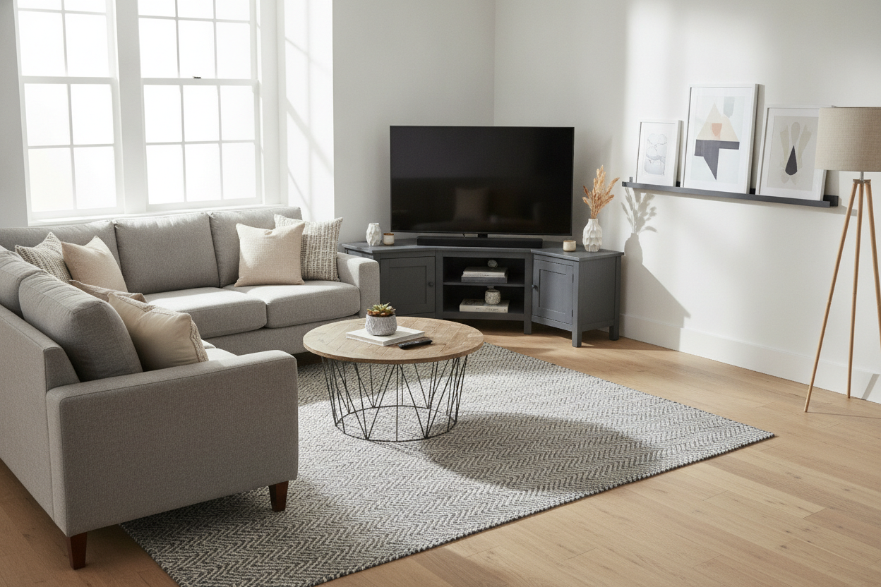 I Saved My Awkward Living Room With a Grey Corner TV Stand