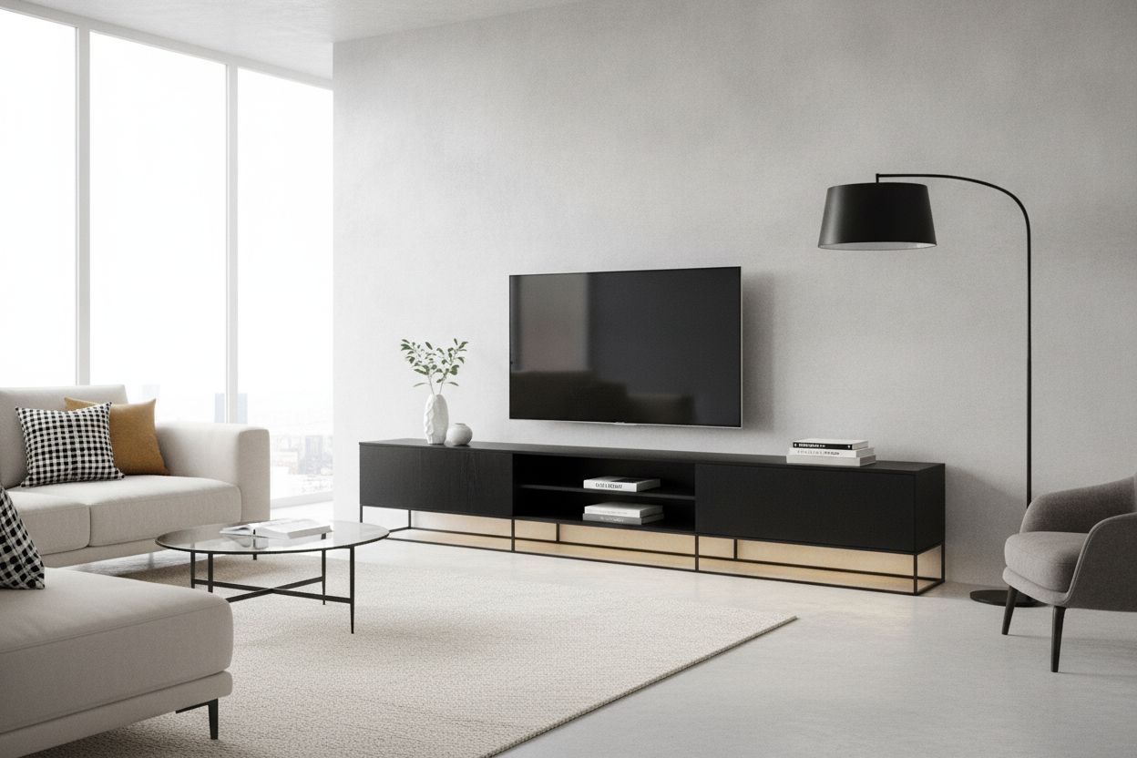 Why a Black Modern TV Stand Made My Tiny Living Room Look Bigger