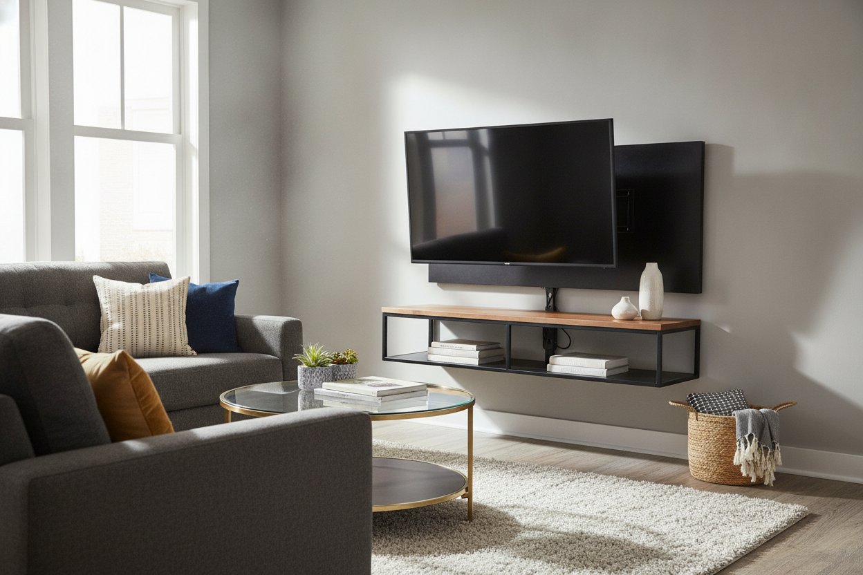 I Saved My Security Deposit With a Black TV Stand With Mount
