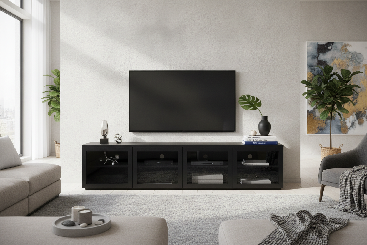4 Rules for Styling a Black Glass Door TV Stand Without the Clutter
