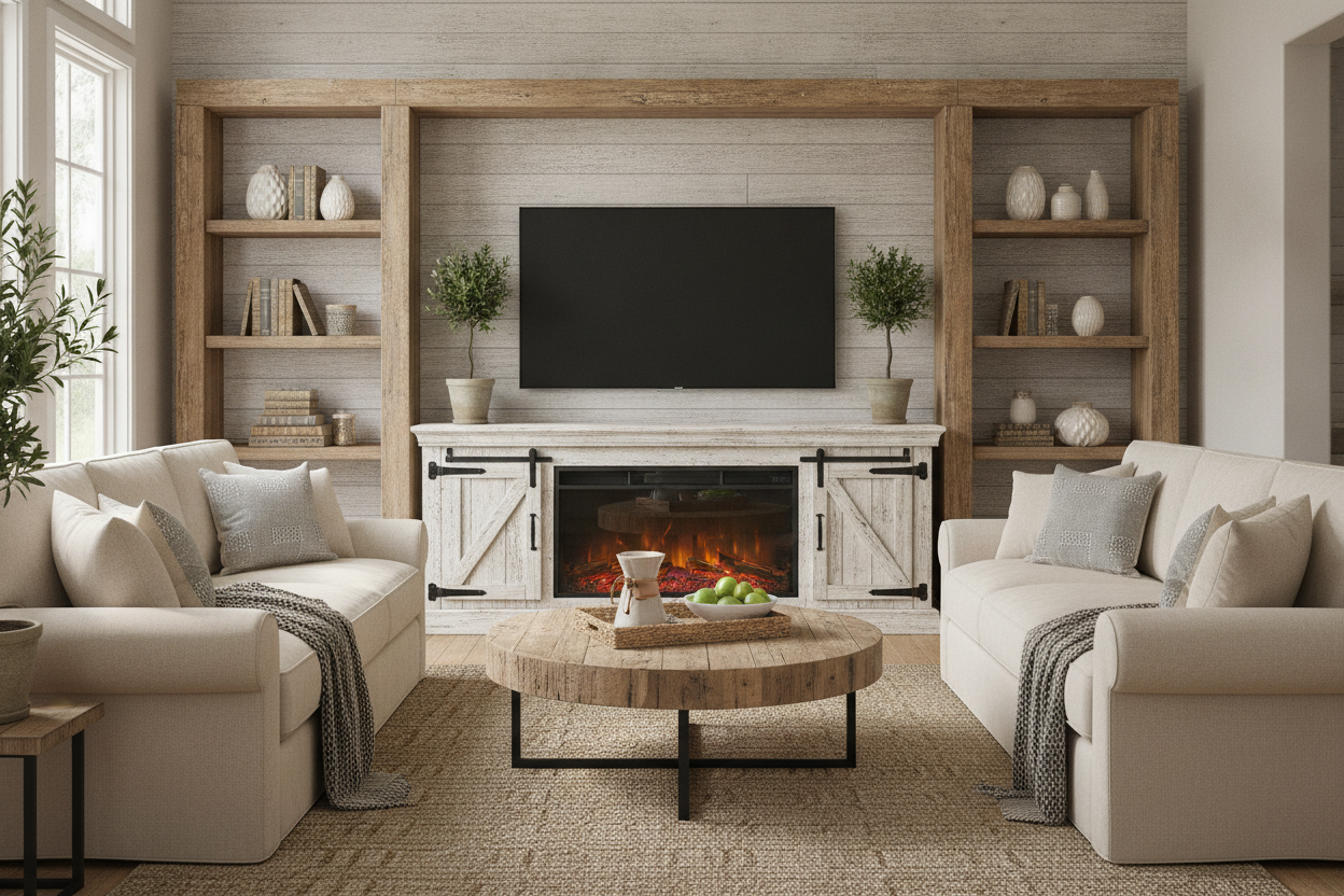 How I Styled a Rustic Farmhouse Fireplace TV Stand (No Mason Jars)