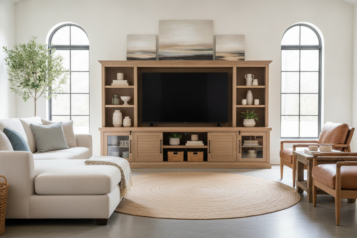Your Farmhouse TV Stand for 85 Inch TV Shouldn't Look Like a Barn