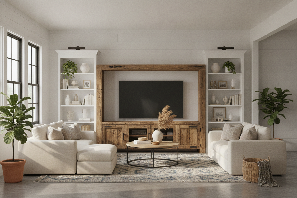 I Put a Rustic Brown TV Stand in a Modern Room (And It Worked)