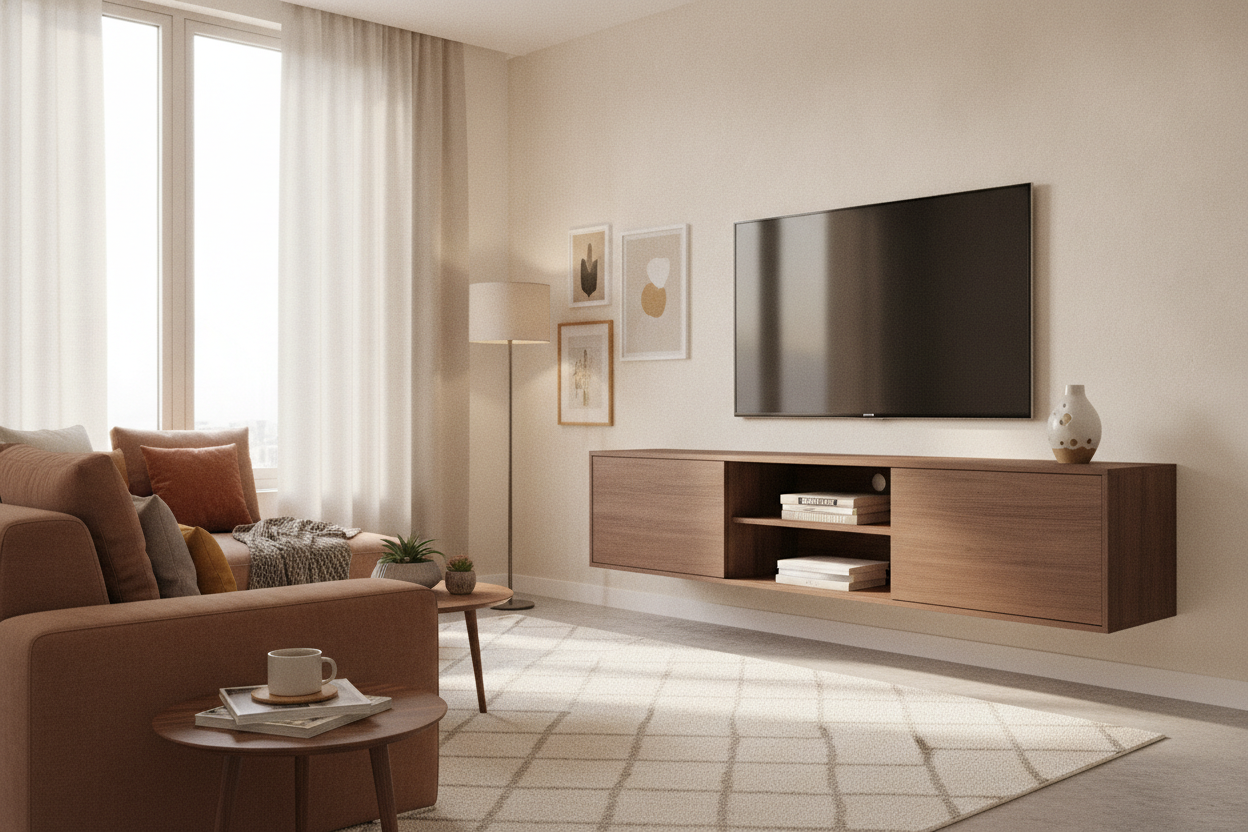 How a Brown Floating TV Stand Warmed Up My Tiny Living Room