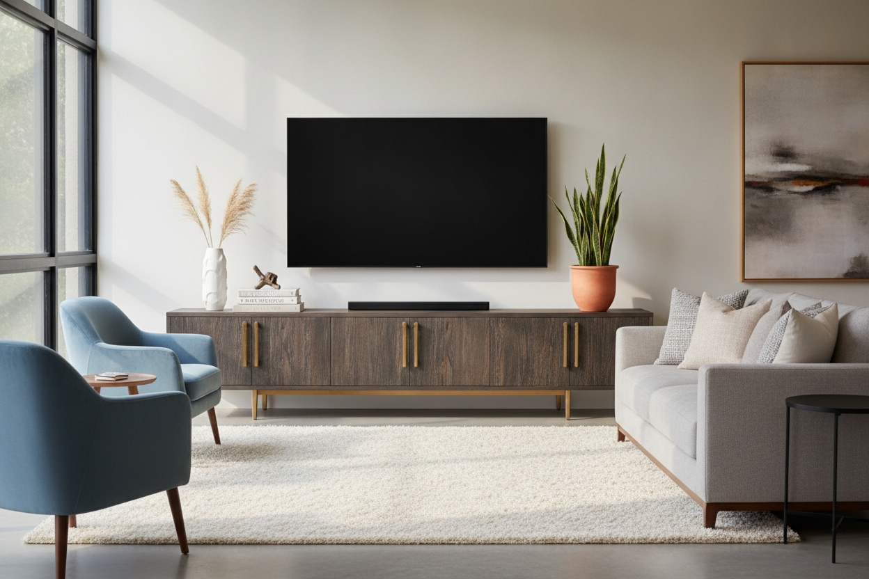 How to Style an Accent TV Stand So It Doesn't Fight Your Screen