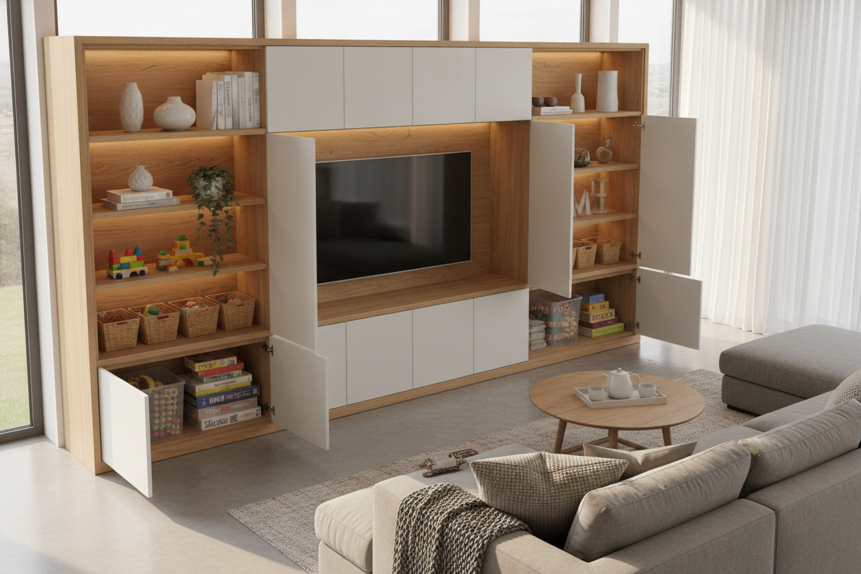 I Hid My Kids' Clutter in a TV Entertainment Storage Unit