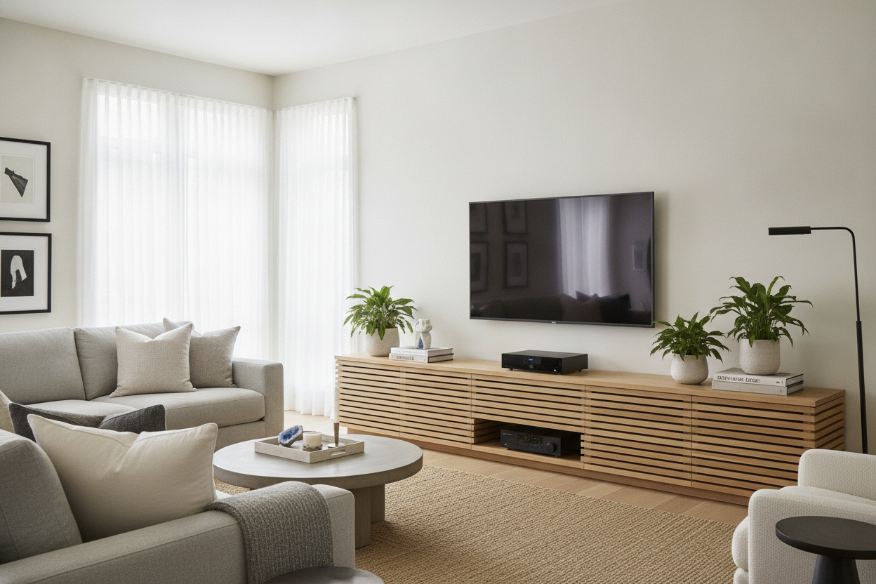 How a Slat Media Console Faked Architecture in My Boxy Room