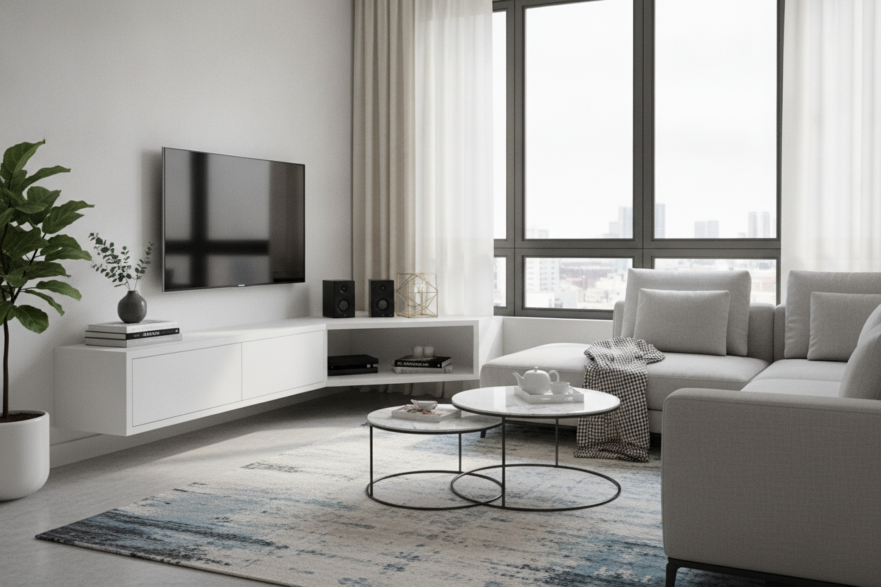 A Floating Corner Media Console Fixed My Impossible Layout