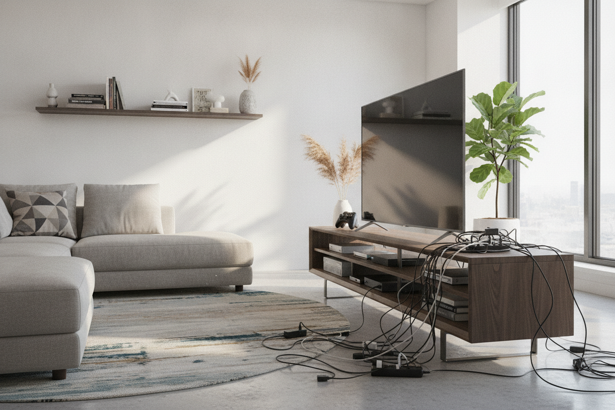 A Sleek Modern Television Stand Won't Hide Your Cable Mess